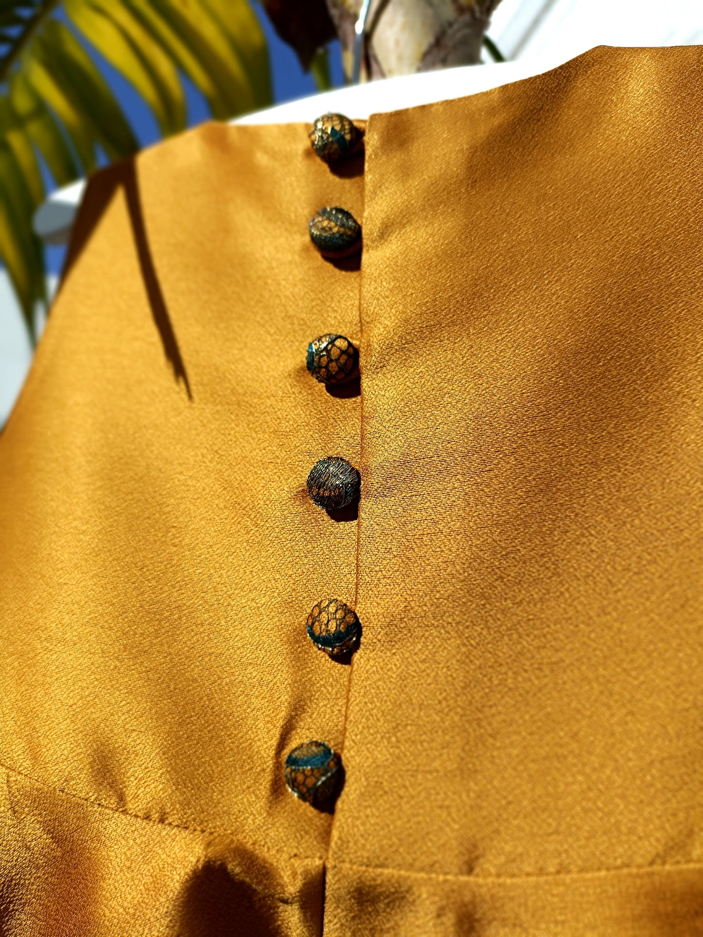 Tribulus - Gold Brocade Dress with Lace Details