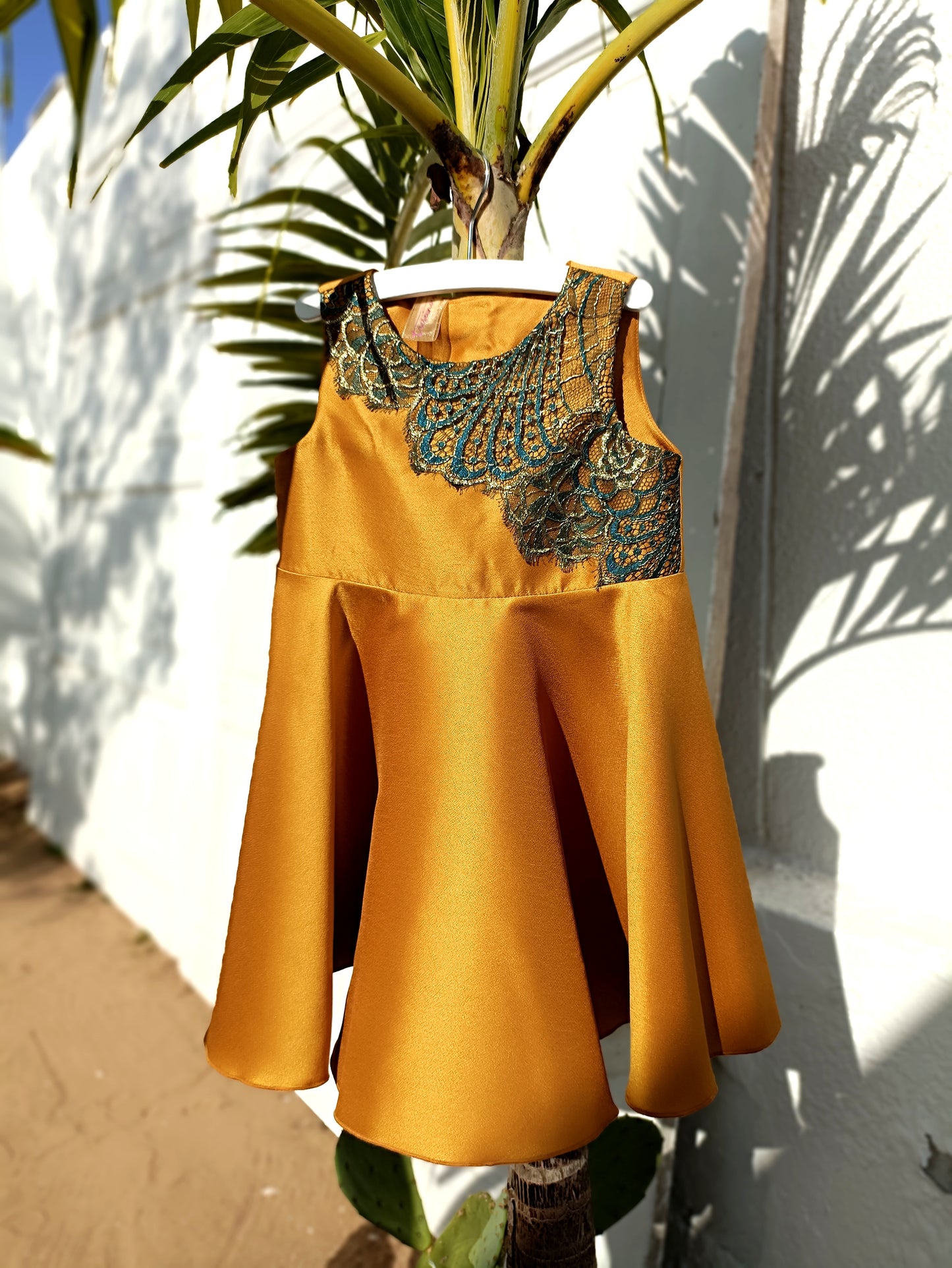 Tribulus - Gold Brocade Dress with Lace Details