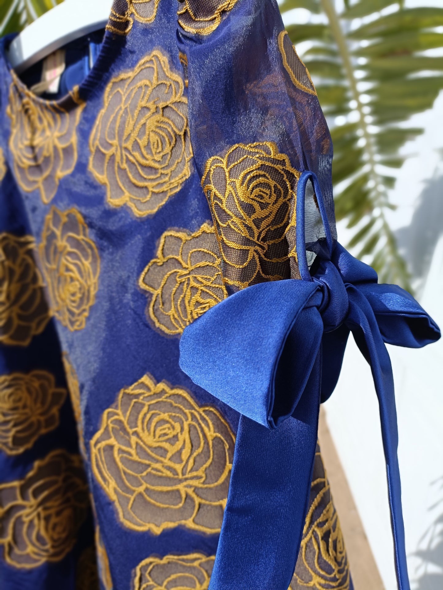 Sunflower - Blue Organza with Flower Embroidery