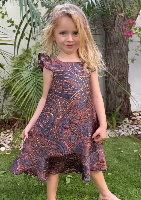 Fresia - Brocade Dress with Ruffle Sleeves