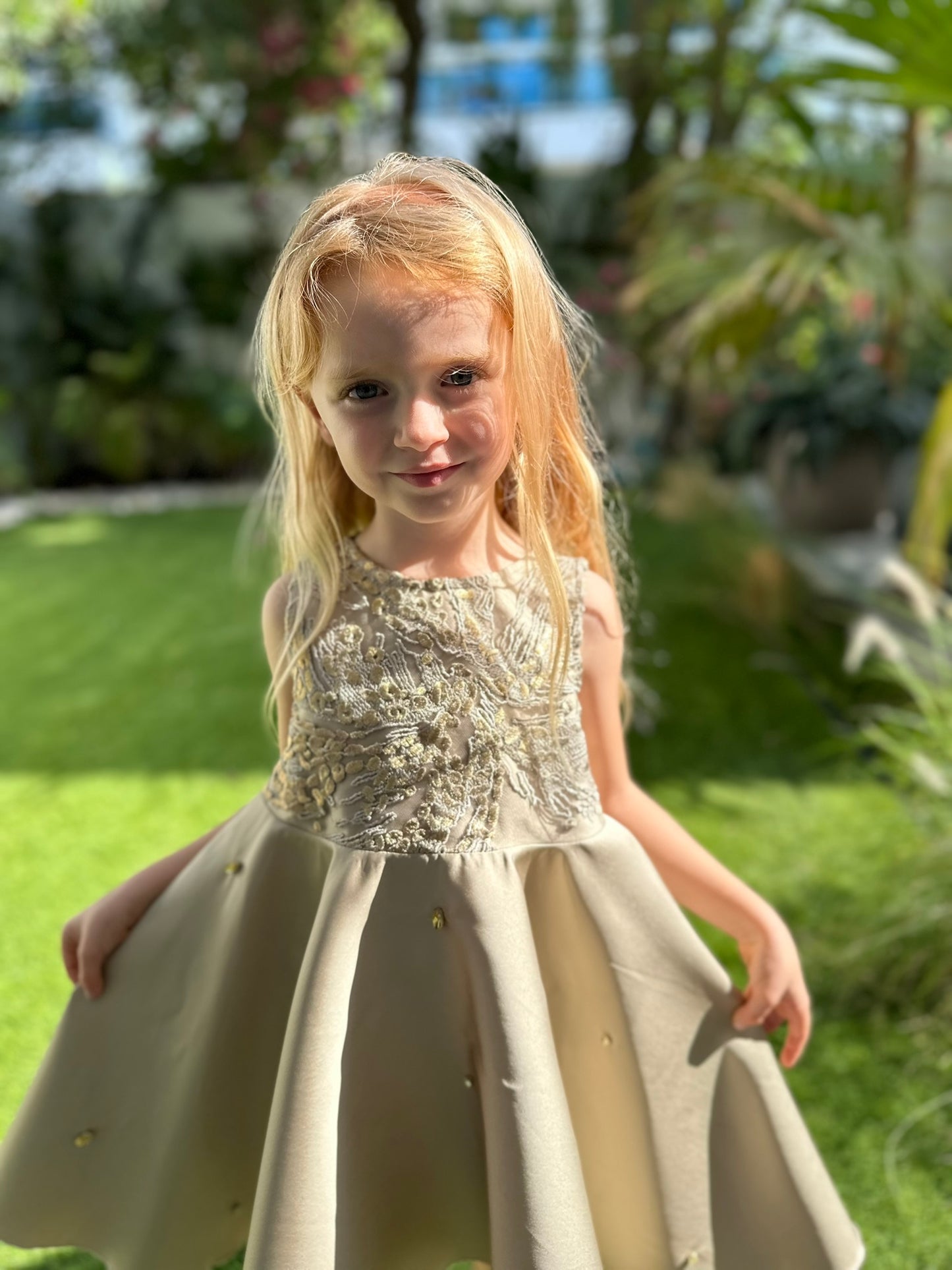 Hyacinth - Taffeta Dress with Lace and Crystals