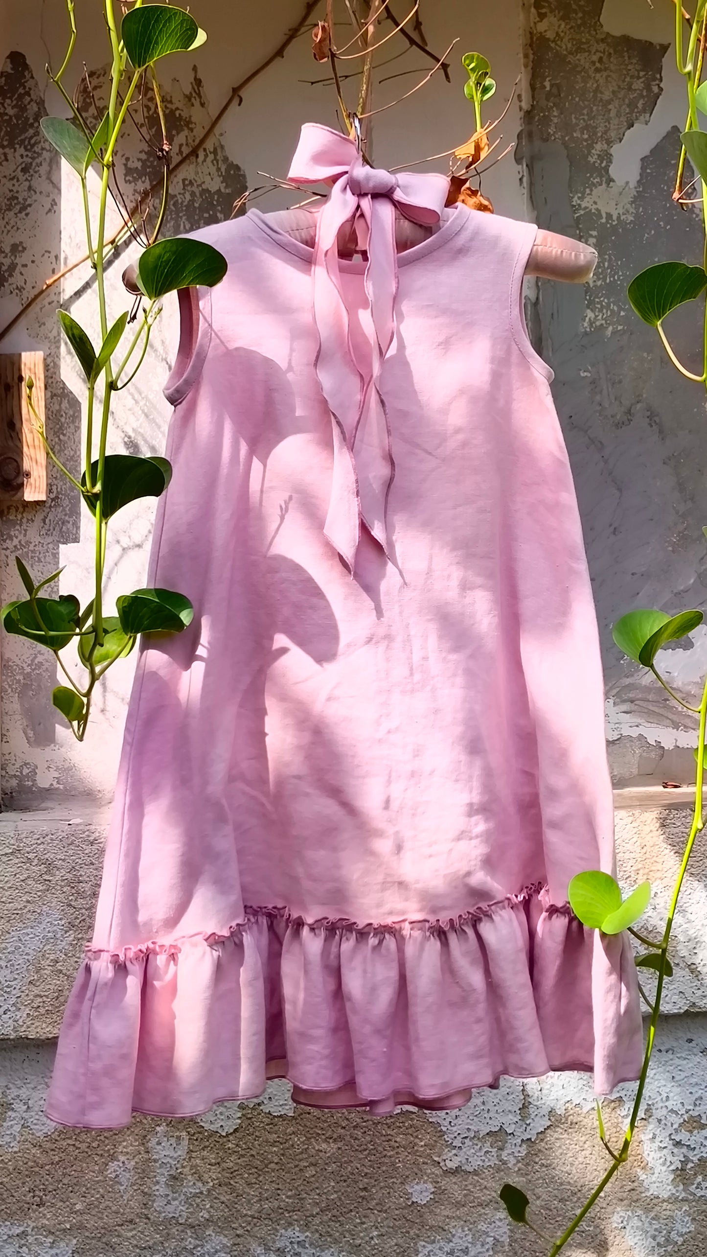 Pink Tulip- Linen Dress with Ruffle