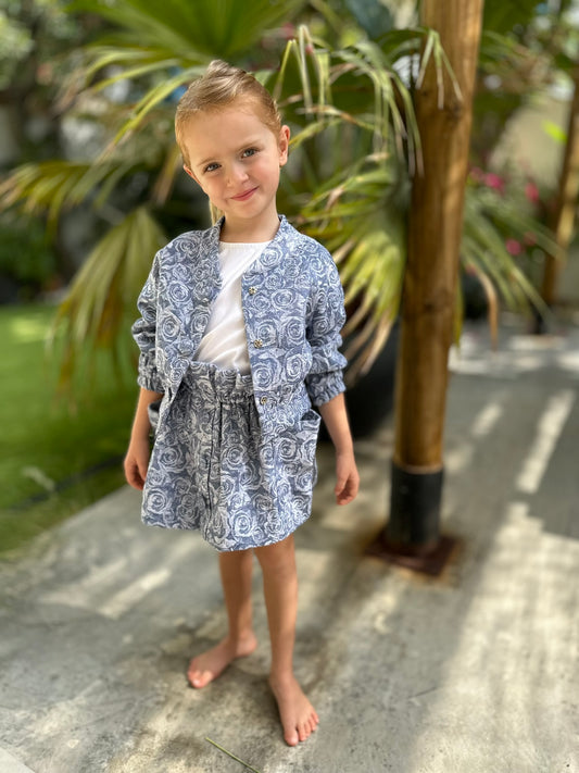 Rose-Denim Bomber Jacket