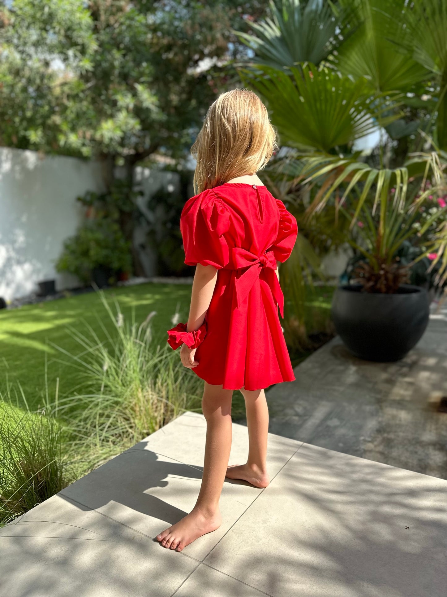 Poppy - Cotton mix dress with puffy sleeves and removable belt