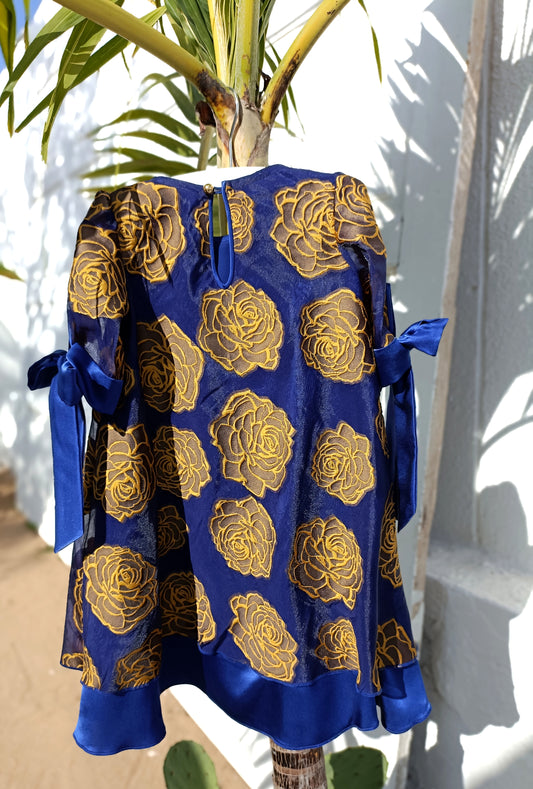 Sunflower - Blue Organza with Flower Embroidery