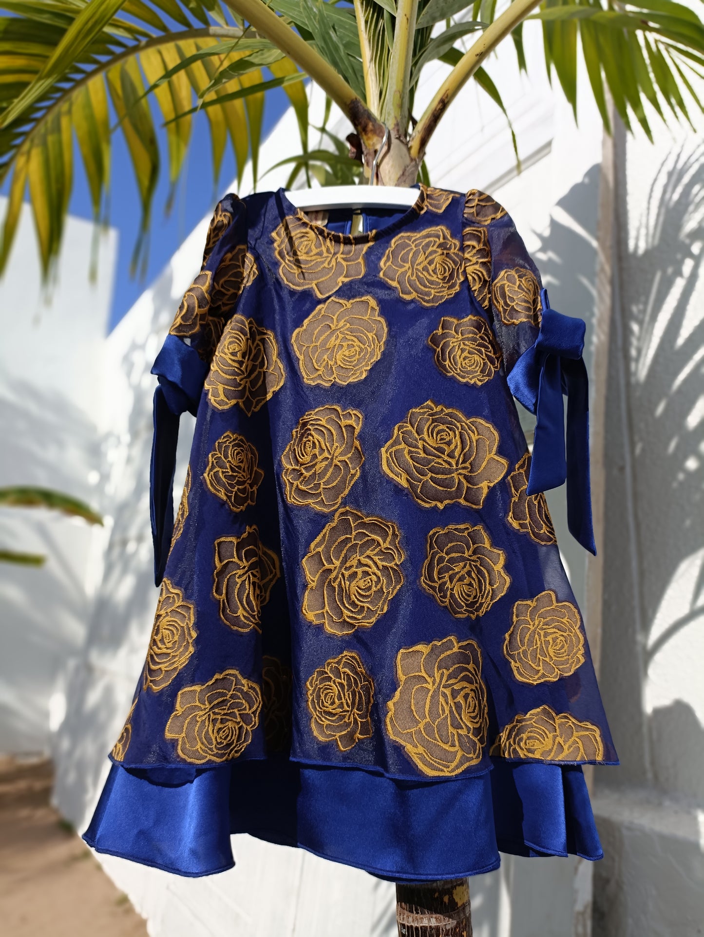 Sunflower - Blue Organza with Flower Embroidery