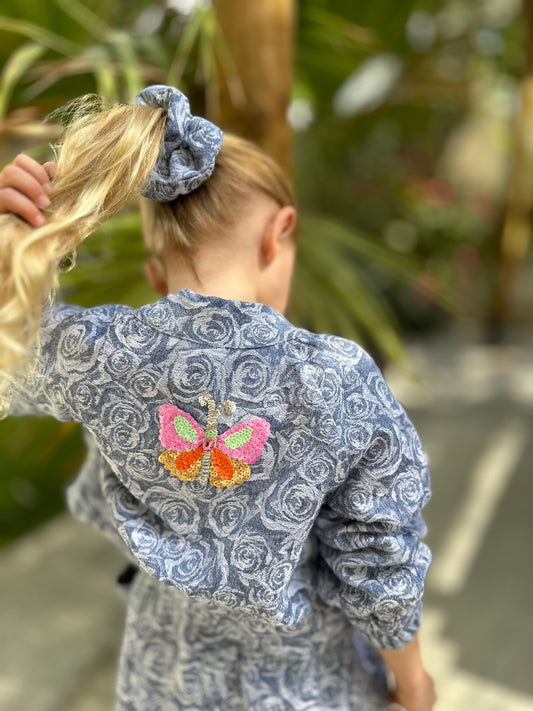Rose-Denim Bomber Jacket