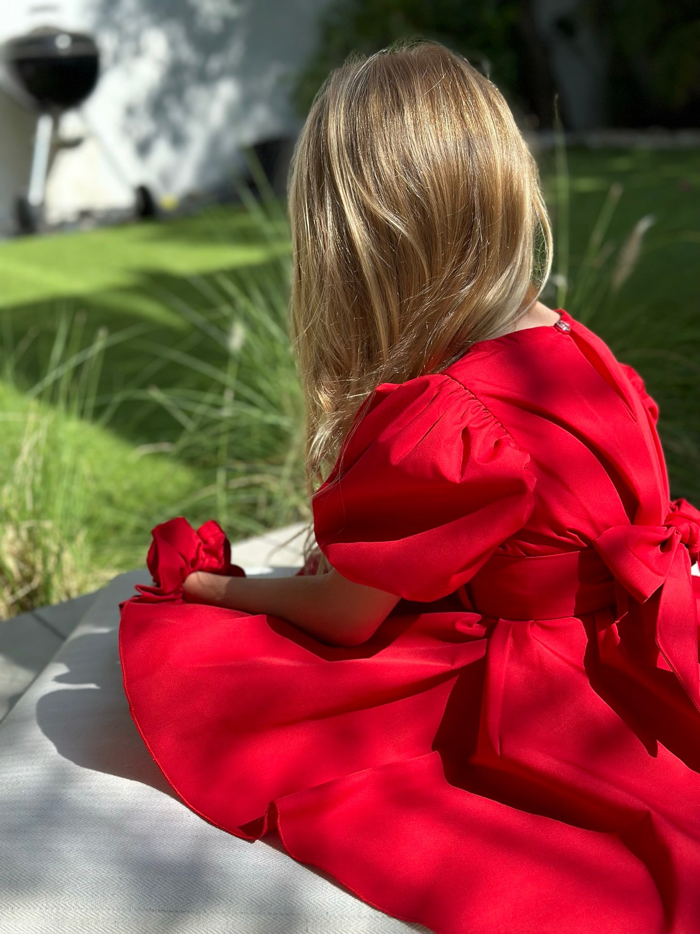 Poppy - Cotton mix dress with puffy sleeves and removable belt