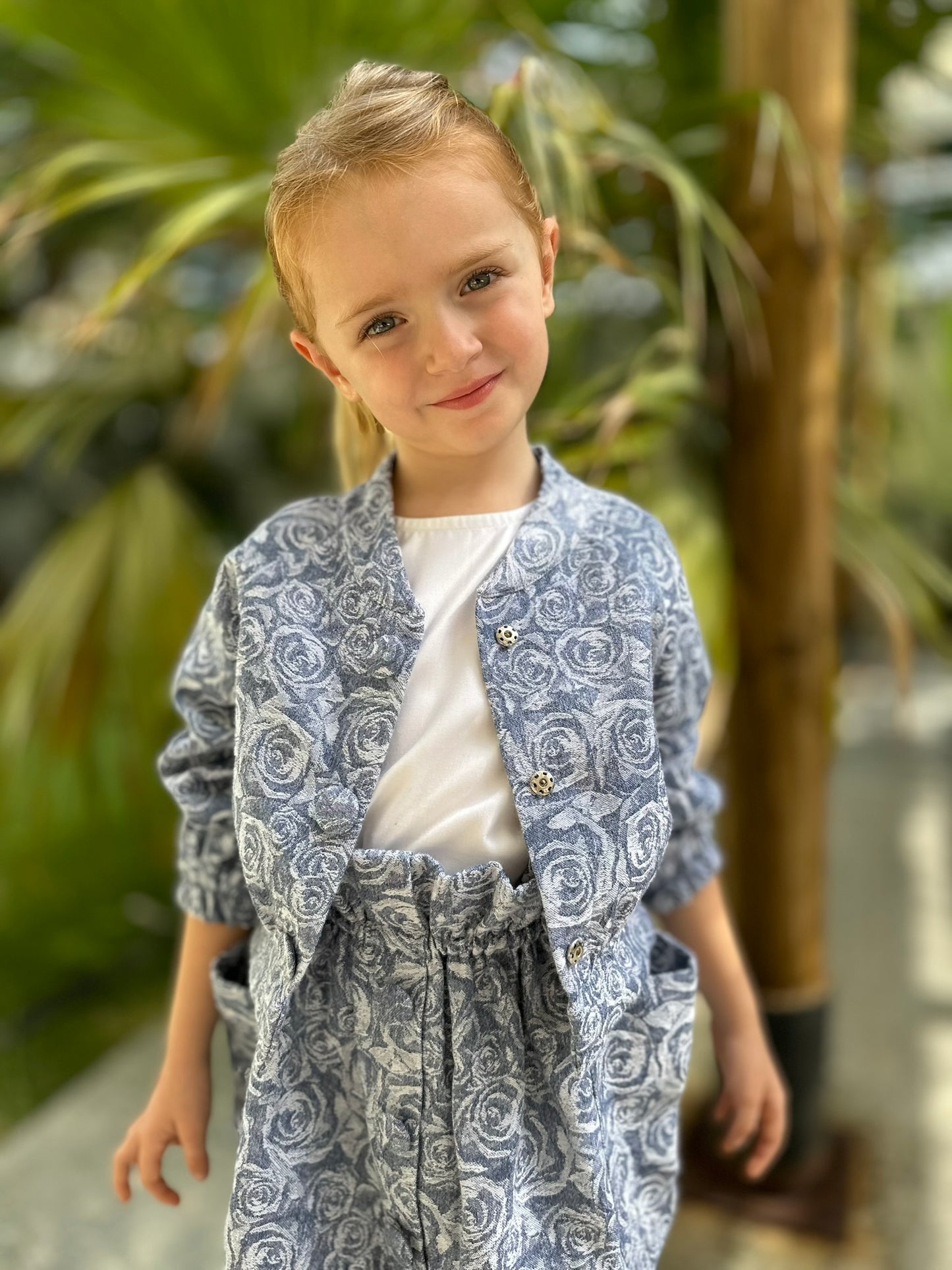 Rose-Denim Bomber Jacket